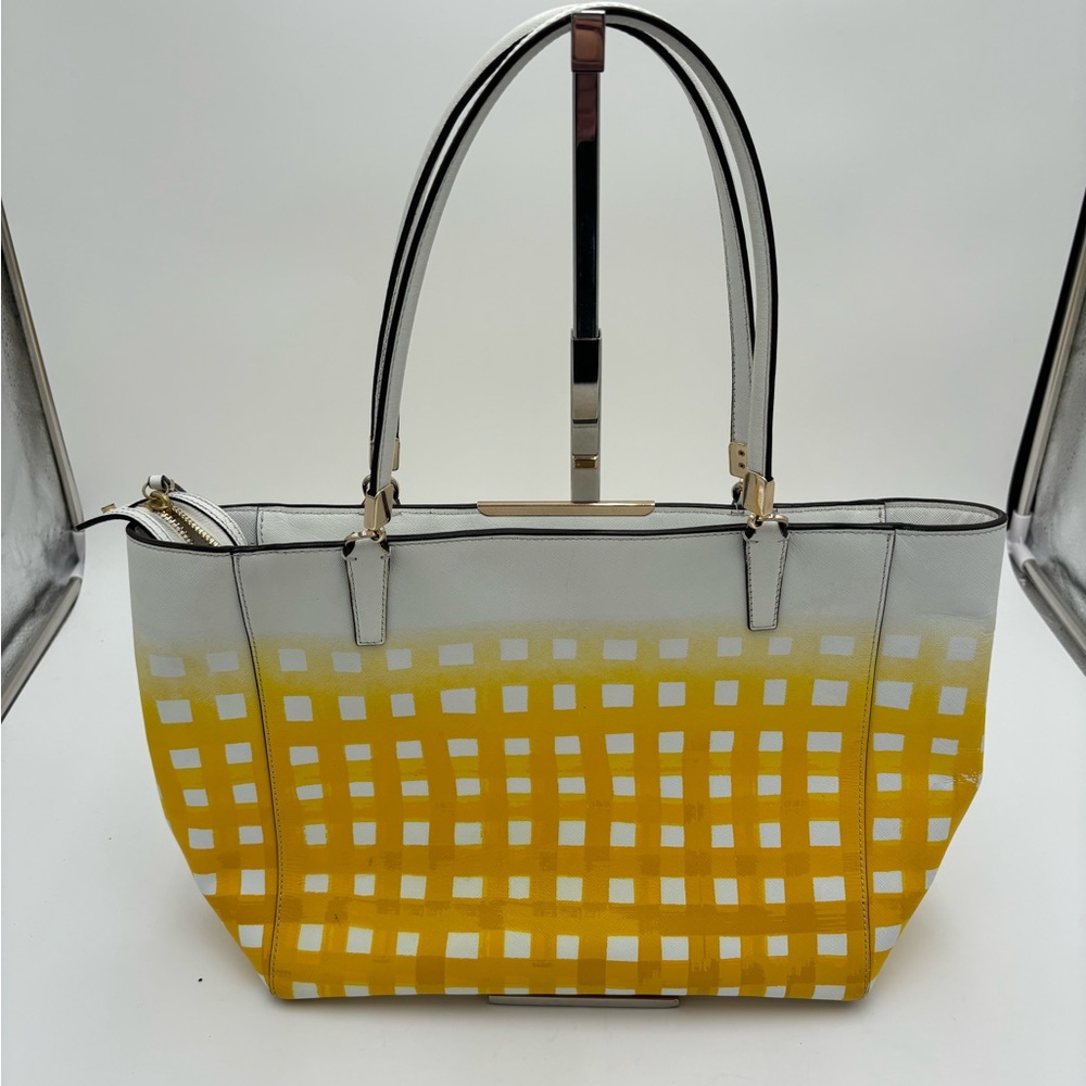 Coach Tote Bag Stylish Yellow and White Checkered pattern. $90